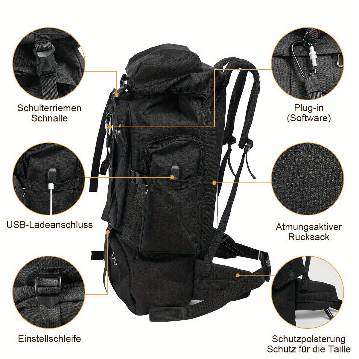 Hiking Backpack 80L Water-Repellent Nylon Padded Back & Adjustable Straps