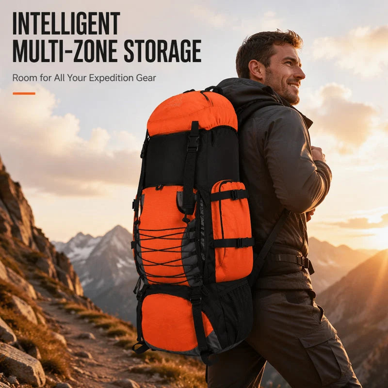 Hiking Backpack 90 L Waterproof Nylon Ergonomic Back Panel