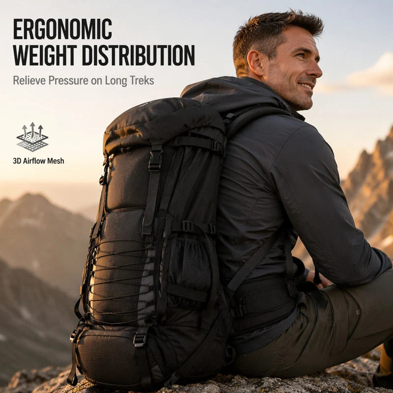 Hiking Backpack 90 L Waterproof Nylon Ergonomic Back Panel