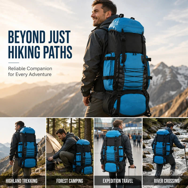 Hiking Backpack 90 L Waterproof Nylon Ergonomic Back Panel
