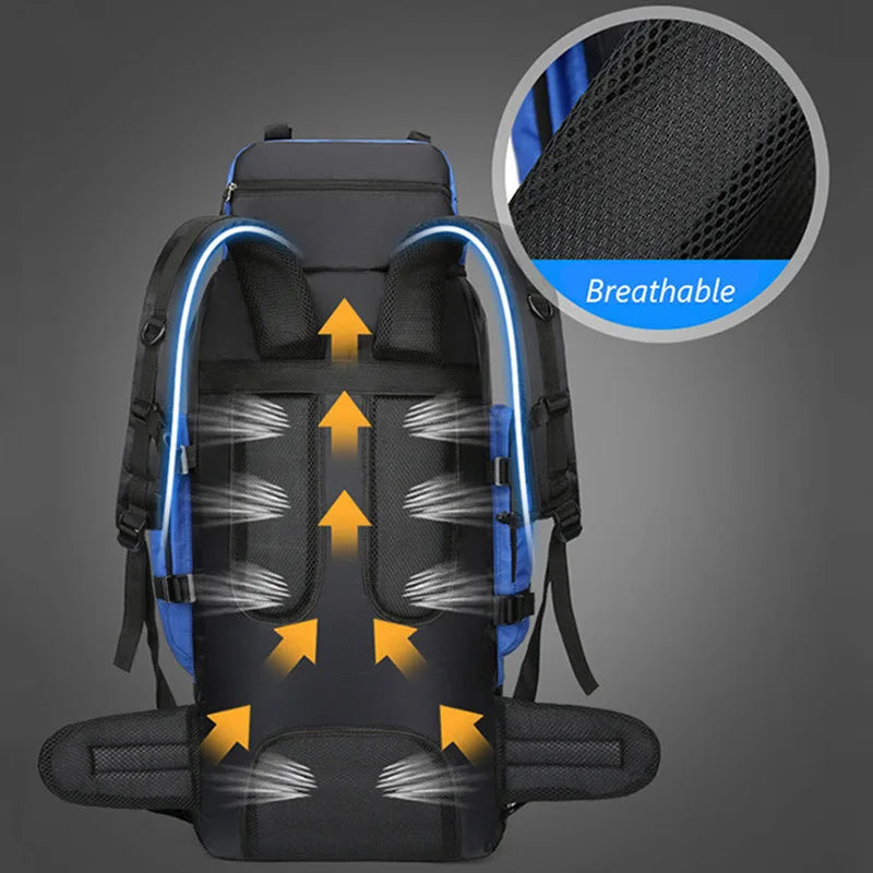 Hiking Backpack 90 L Waterproof Nylon Lightweight Padded Straps
