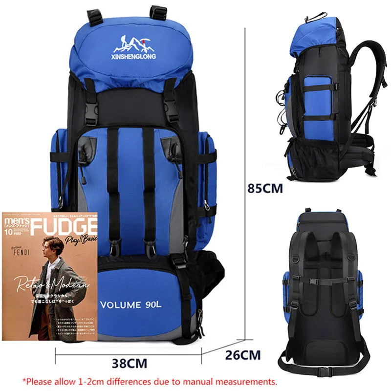 Hiking Backpack 90 L Waterproof Nylon Lightweight Padded Straps