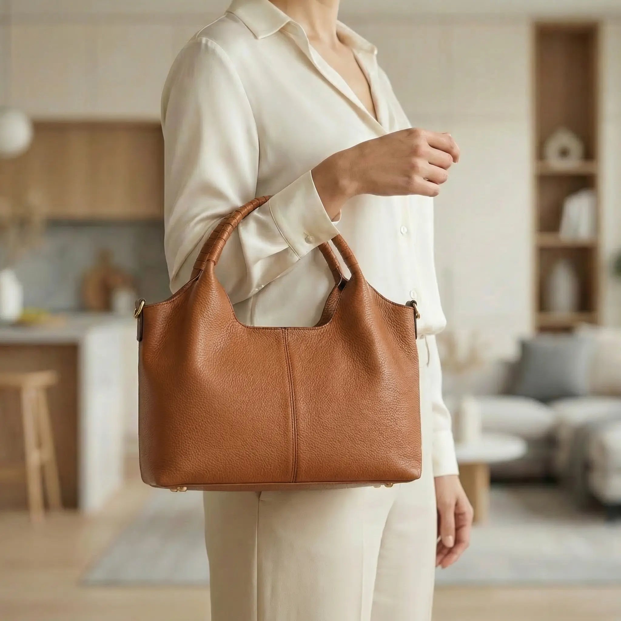 Hobo Bag Artificial Leather Five Interior Compartments Adjustable Strap