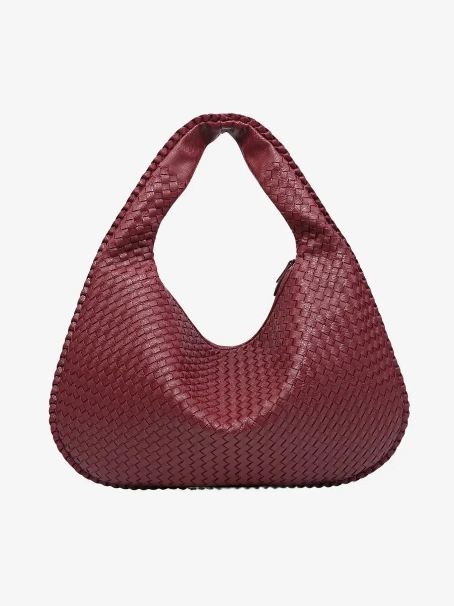 Hobo Bag Braided Genuine Leather Zippered Padded Strap