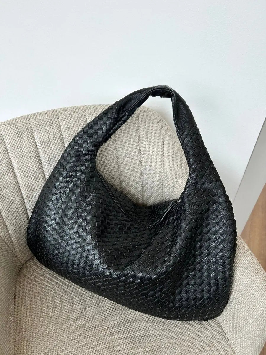 Hobo Bag Braided Genuine Leather Zippered Padded Strap