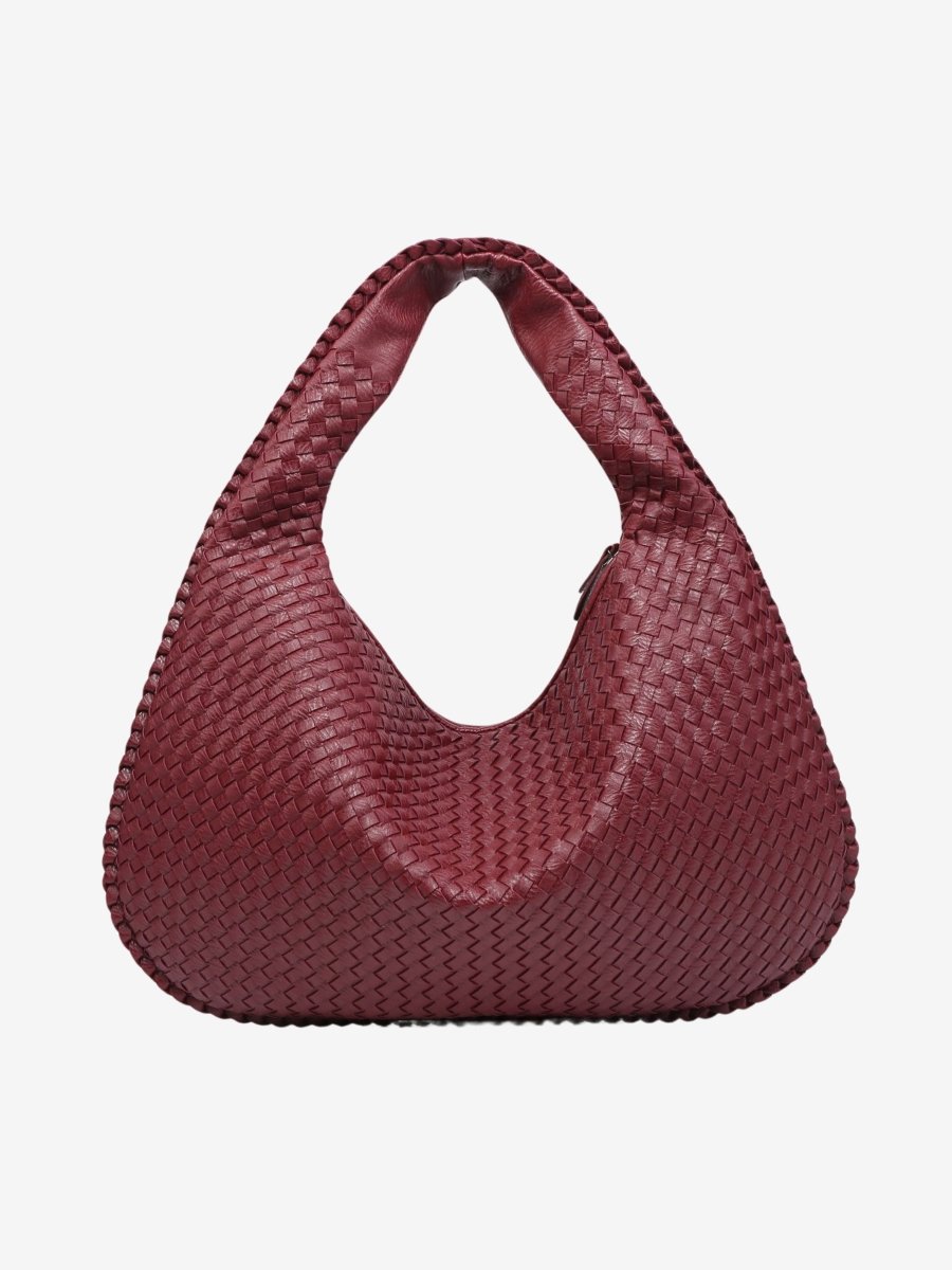 Hobo Bag Braided Leather Curved Silhouette Zipper Closure