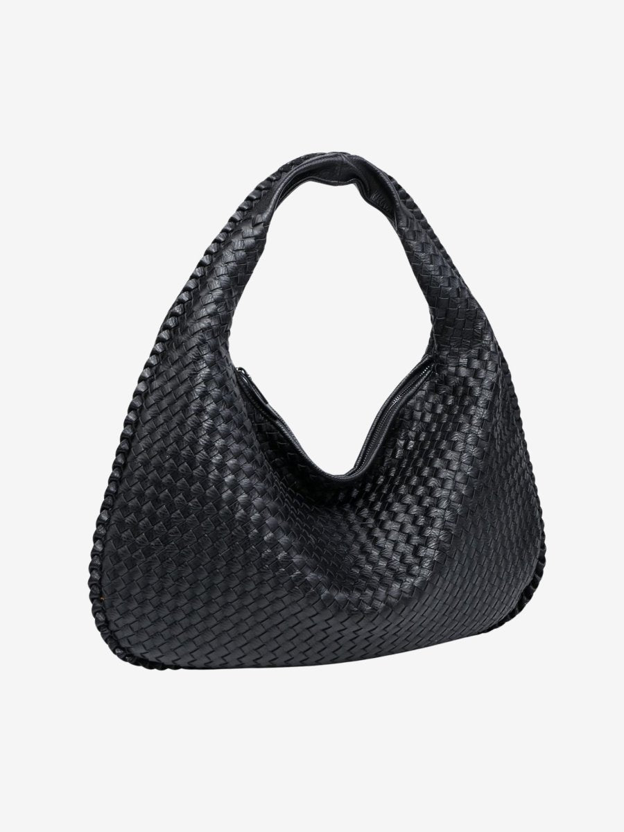 Hobo Bag Braided Leather Curved Silhouette Zipper Closure