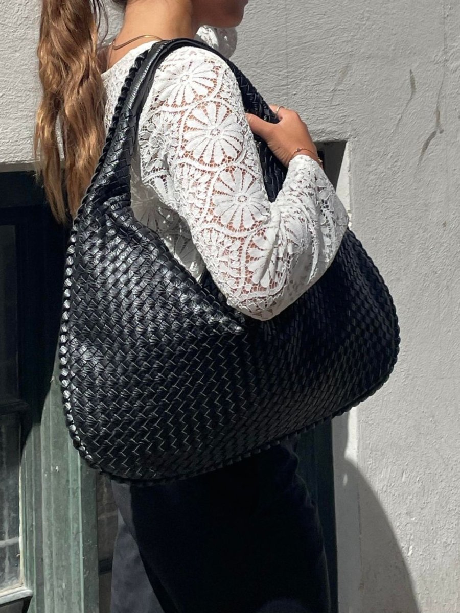 Hobo Bag Braided Leather Curved Silhouette Zipper Closure
