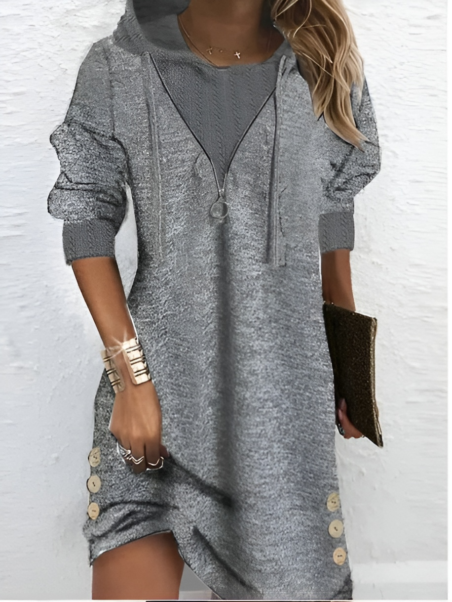 Hooded Dress Cable Knit Front Zipper Long Sleeve