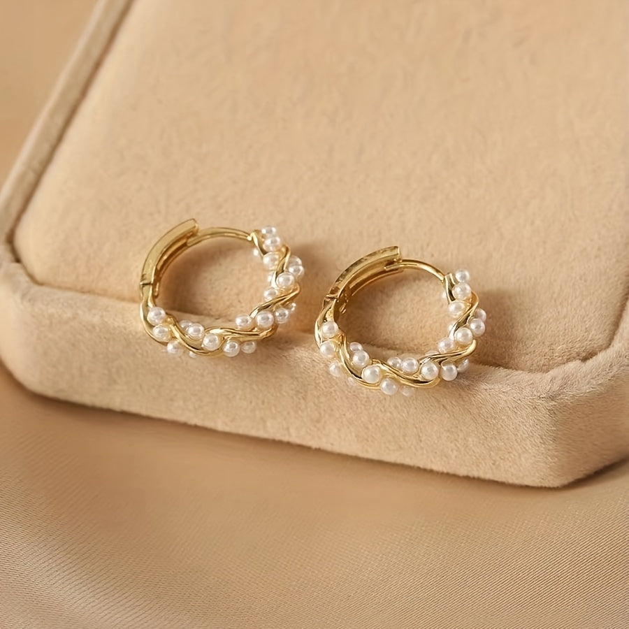 Hoop Earrings Gold Wire Pearl Accents Lightweight
