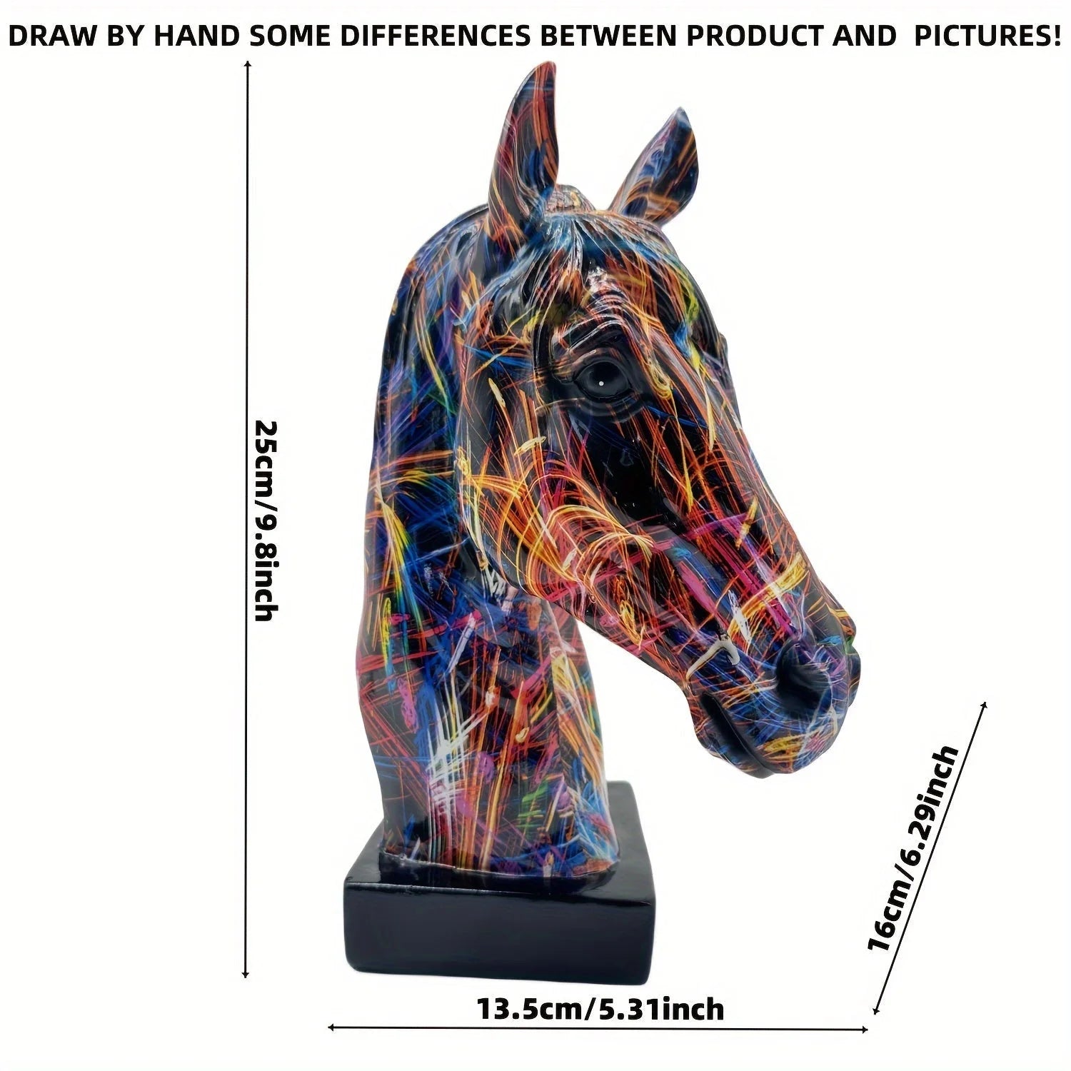 Horse Head Sculpture Handcrafted Resin Multicolor