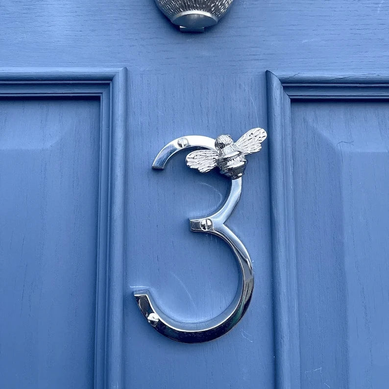House Number Sign Bee Motif Weatherproof Metal Screw Mount