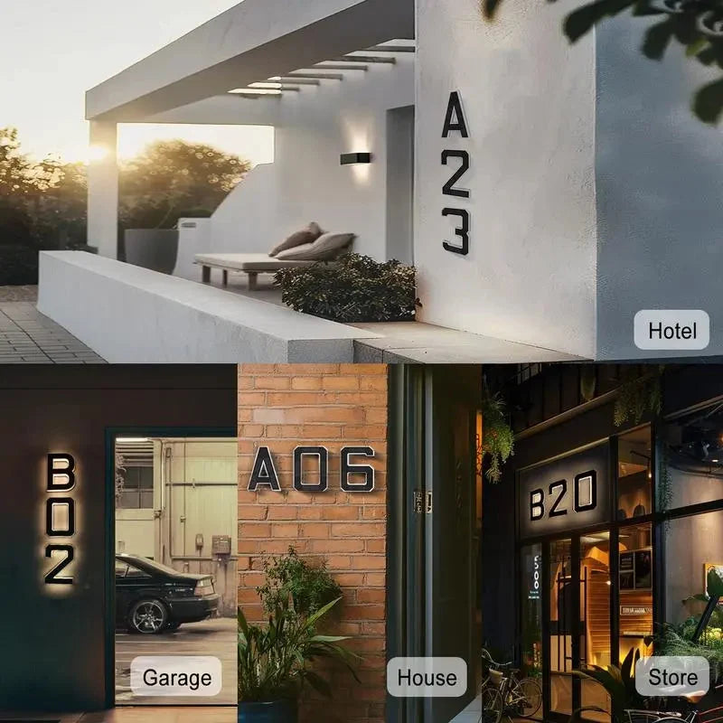 House Number Sign Solar Powered Automatic Dusk Sensor Weather Resistant