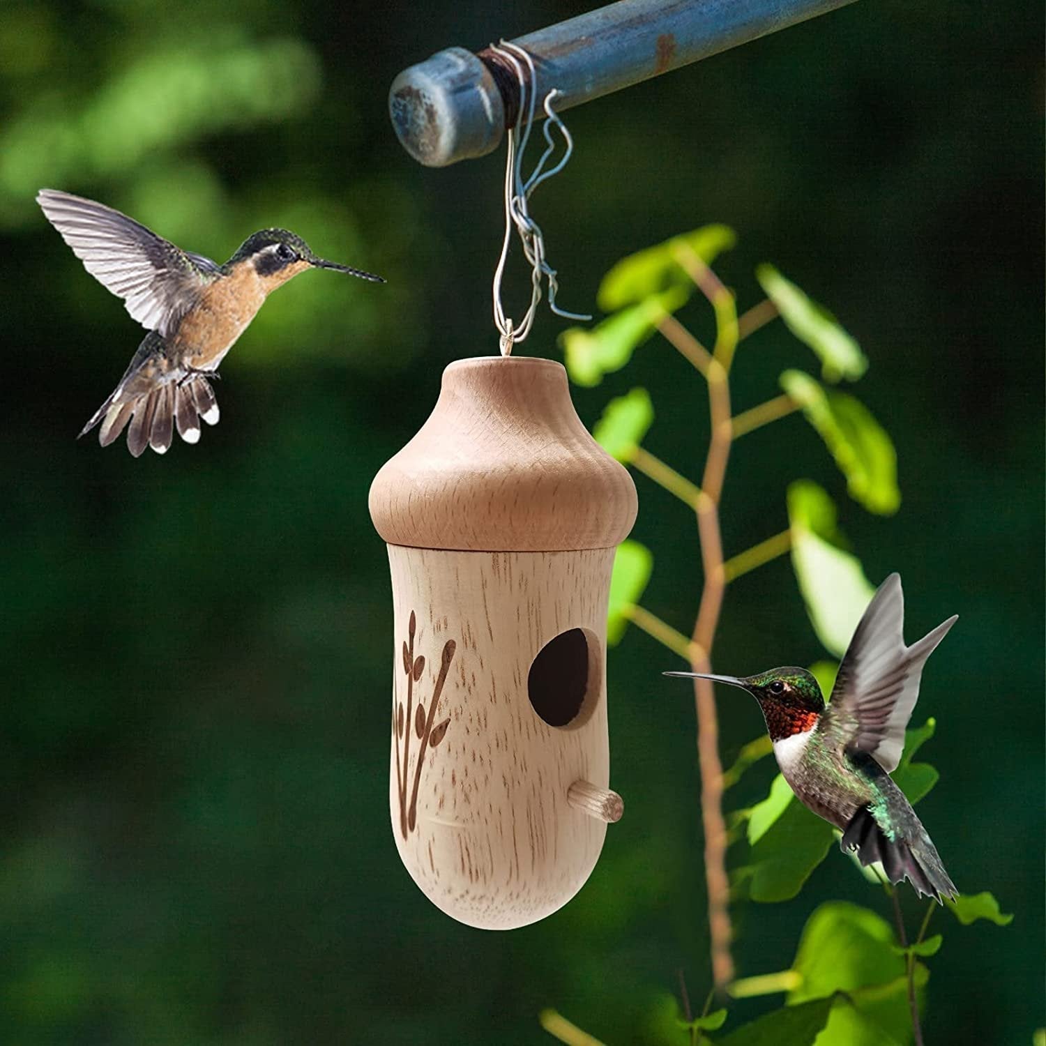 Hummingbird Feeder Natural Wood Precise Entry Hole