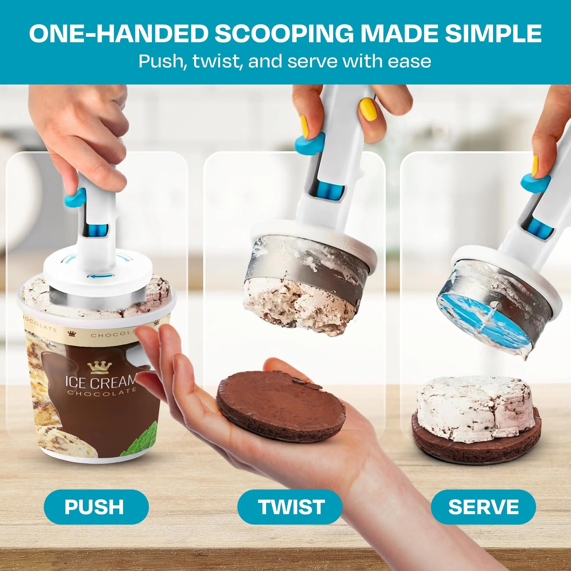 Ice Cream Sandwich Scoop Half-Cup Portion One-Handed & Dishwasher-Safe