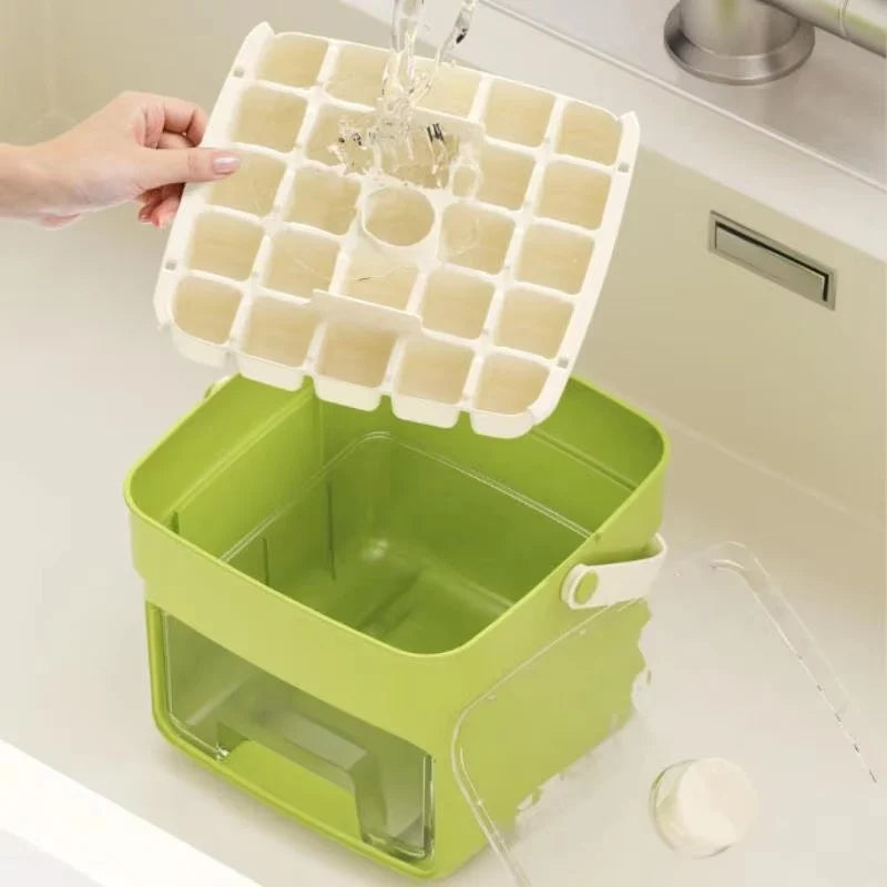 Ice Cube Tray Flexible Pop-Out Storage Box Lid & Handle