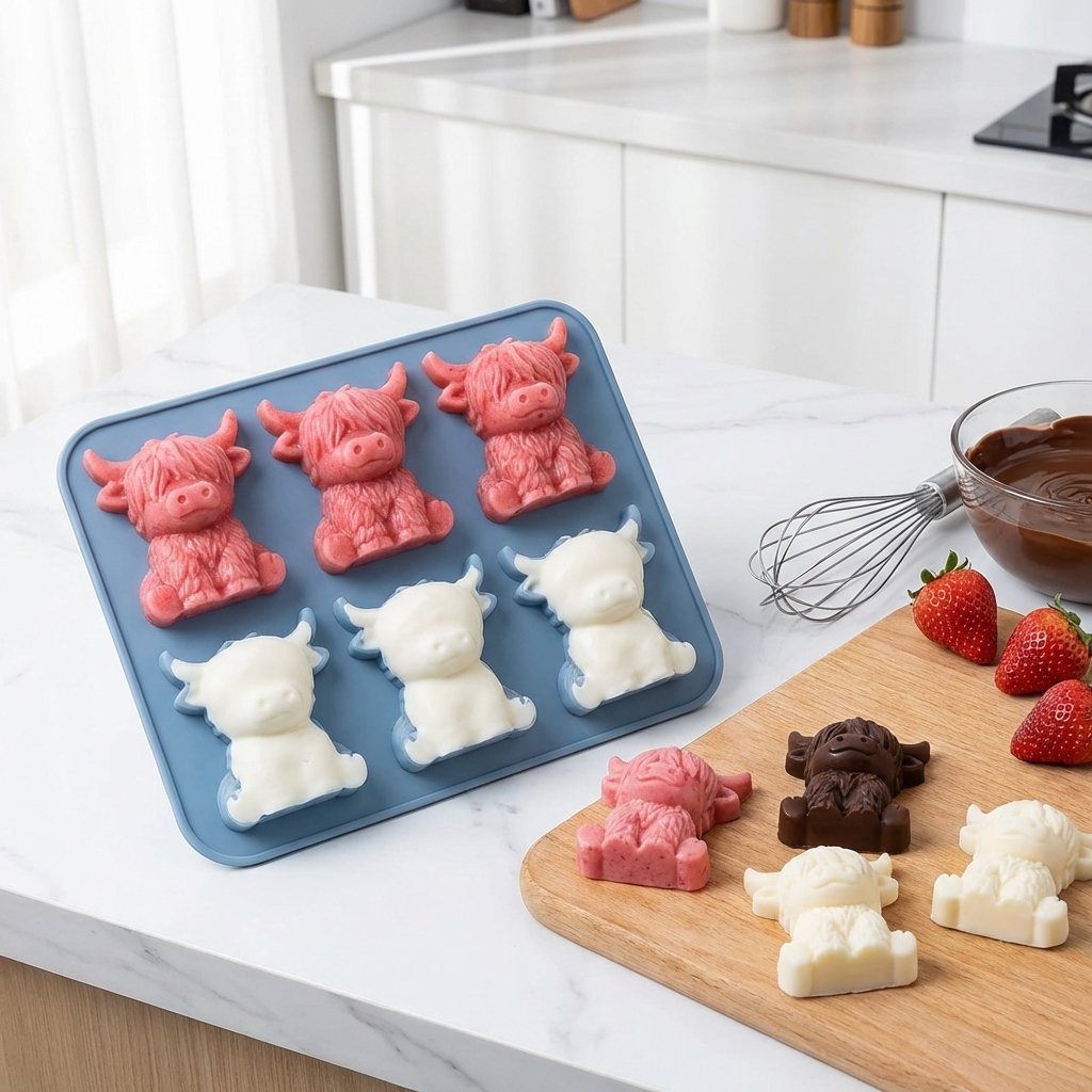 Ice Cube Tray Highland Cow Food-Grade Silicone 6-Cavity