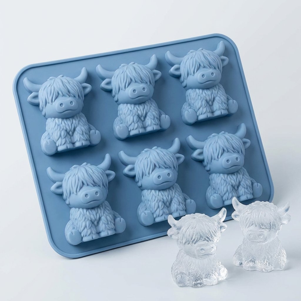 Ice Cube Tray Highland Cow Food-Grade Silicone 6-Cavity