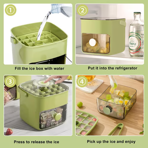 Ice Cube Tray Set Push-Button Release 48-Cube Stackable