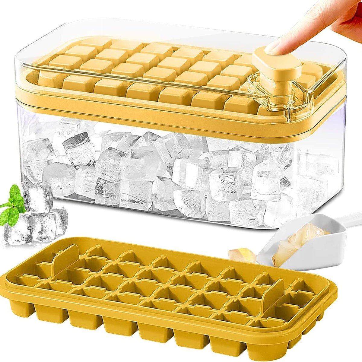 Ice Cube Tray Set Push-Release Lid Stackable 64-Cube Capacity