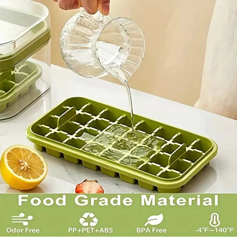 Ice Cube Tray Set Push-Release Lid Stackable 64-Cube Capacity
