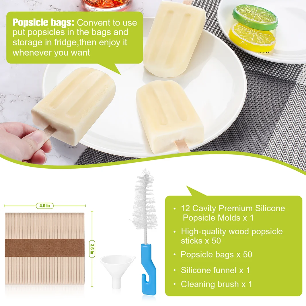 Ice Pop Mold 10-Cavity Silicone With Lid