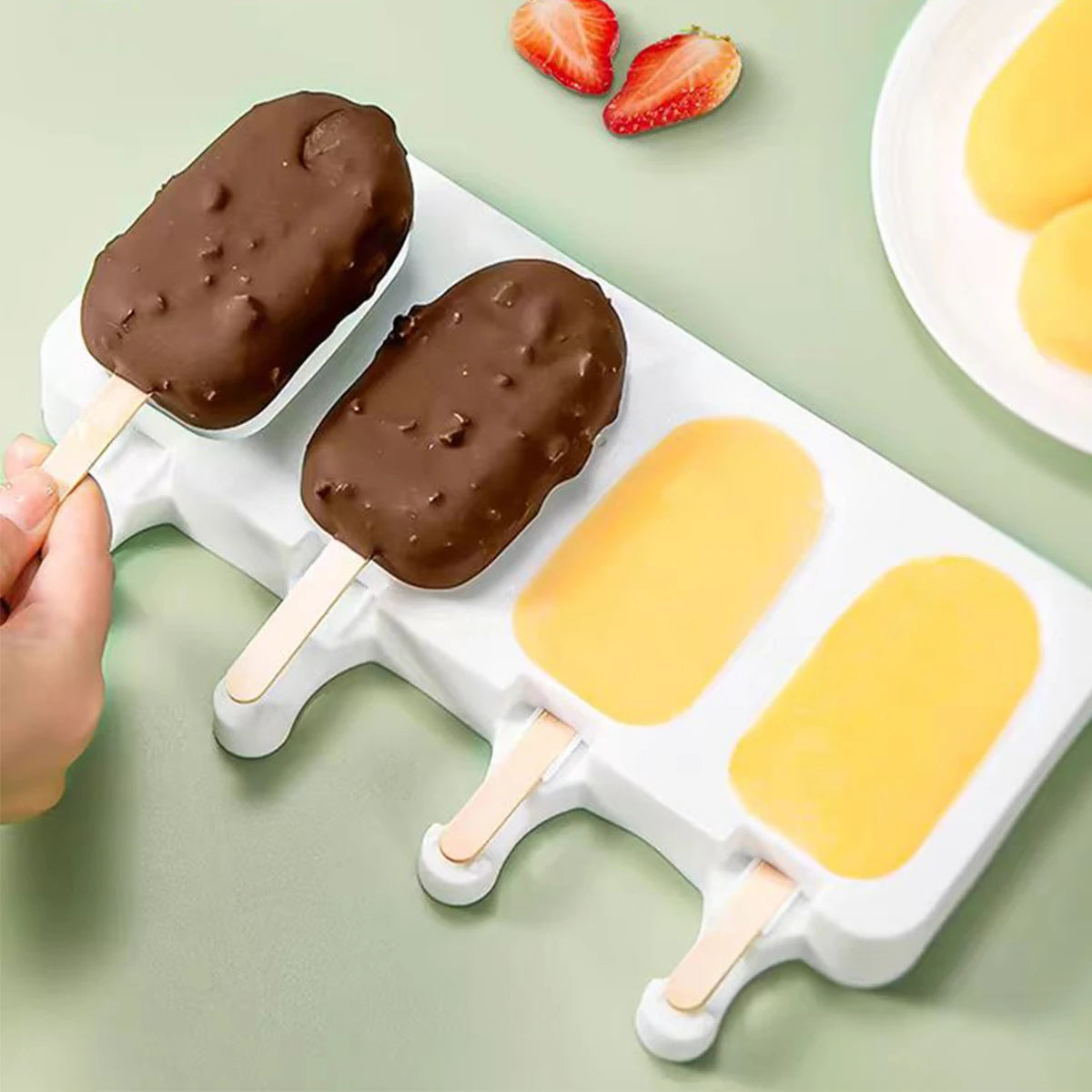 Ice Pop Mold Food-Grade Silicone Flexible 4-Cavity