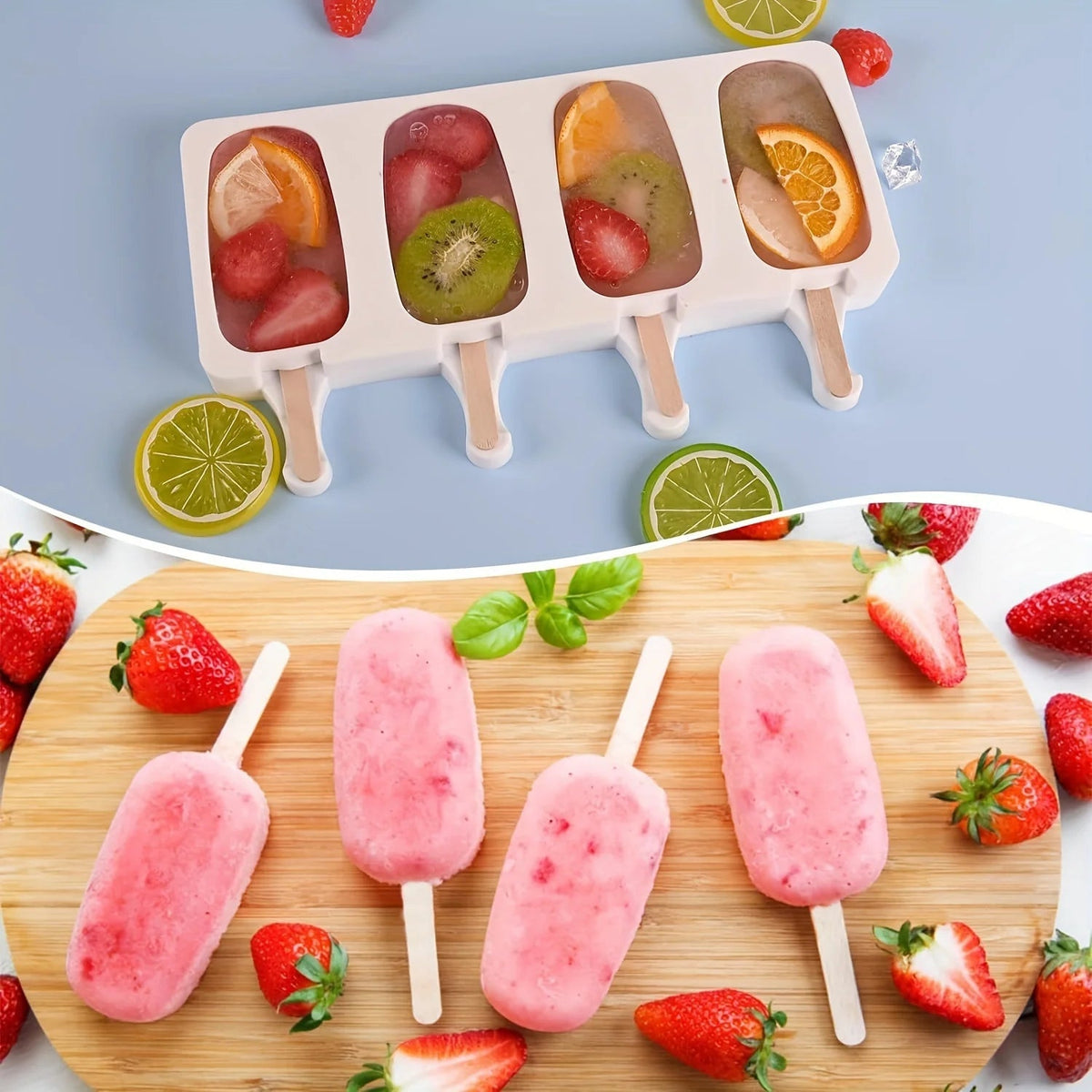 Ice Pop Mold Food-Grade Silicone Flexible 4-Cavity