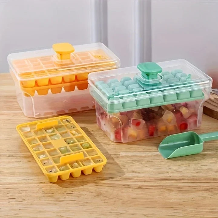 Ice Tray Set Push-Button Release Stackable 68-Cube