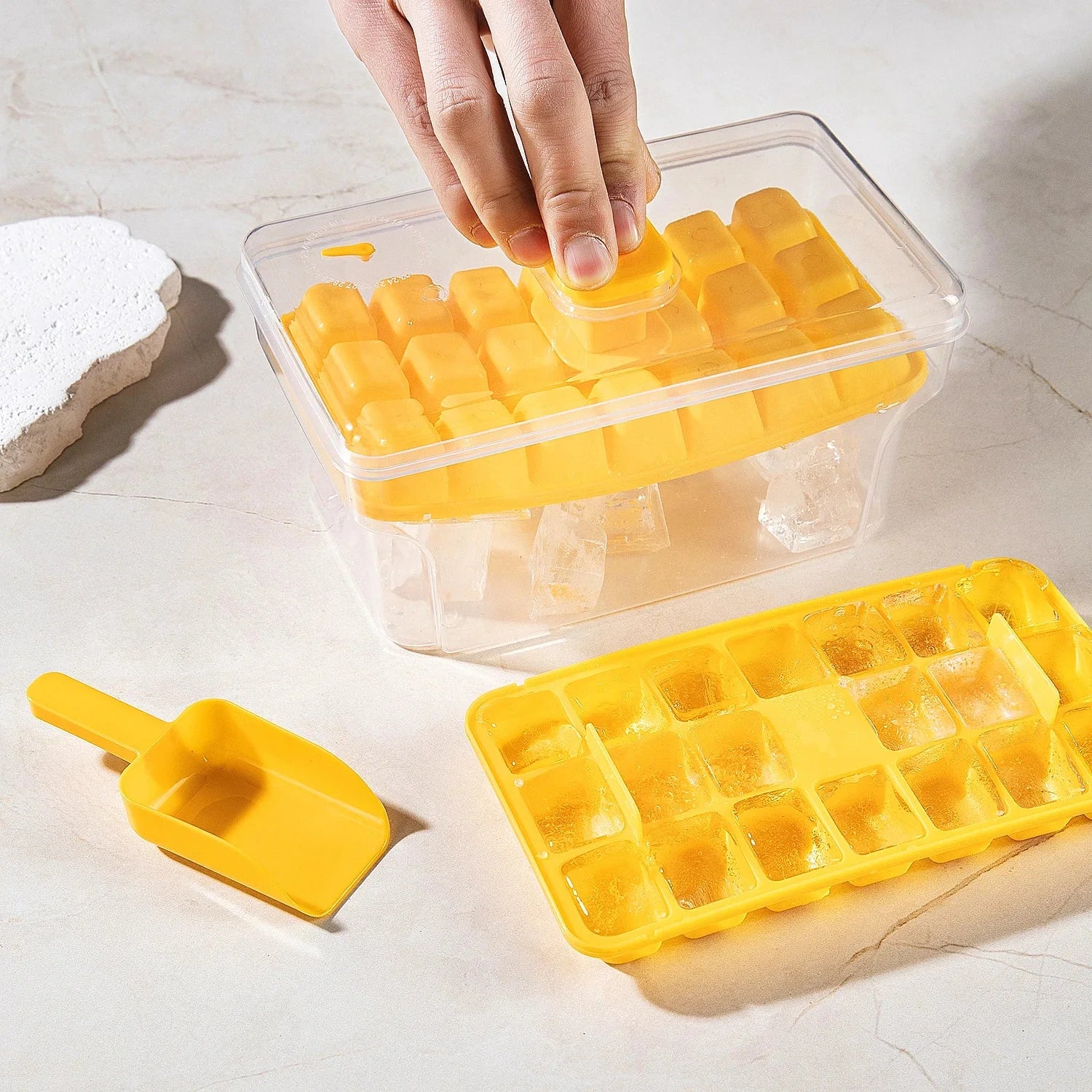 Ice Tray Set Push-Button Release Stackable 68-Cube