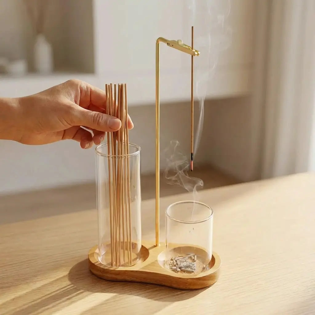 Incense & Candle Holder Wood Base Ash Catcher