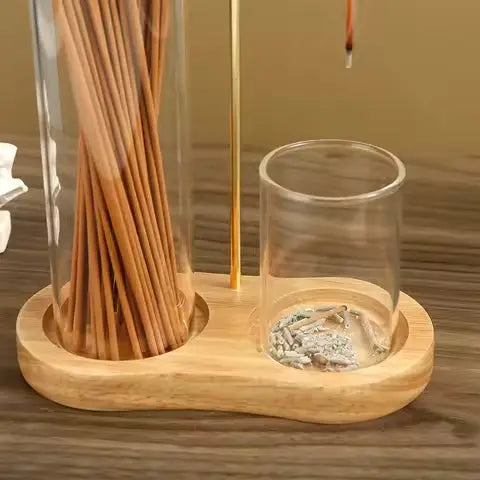 Incense & Candle Holder Wood Base Ash Catcher