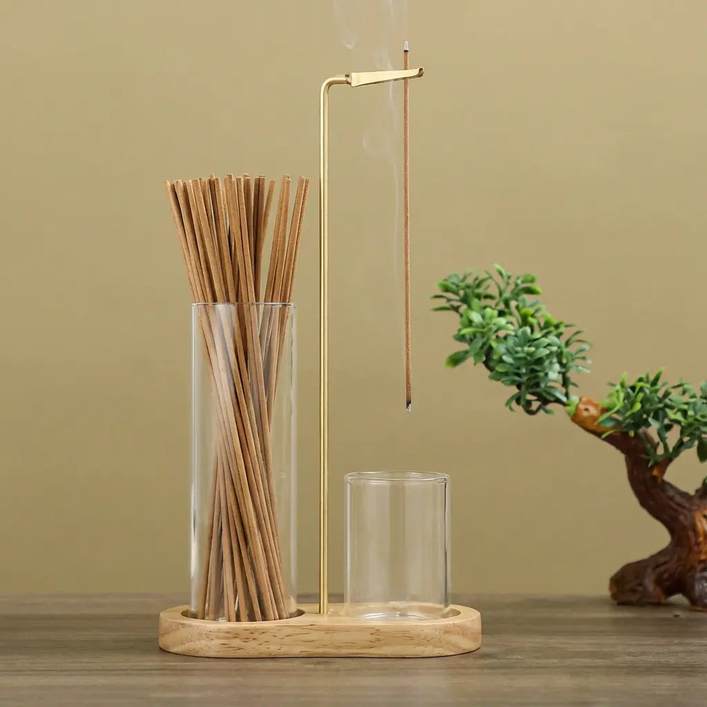 Incense & Candle Holder Wood Base Ash Catcher