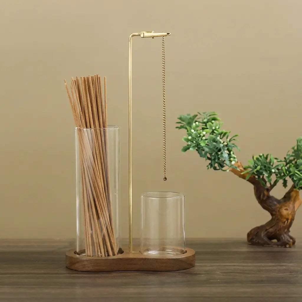 Incense & Candle Holder Wood Base Ash Catcher