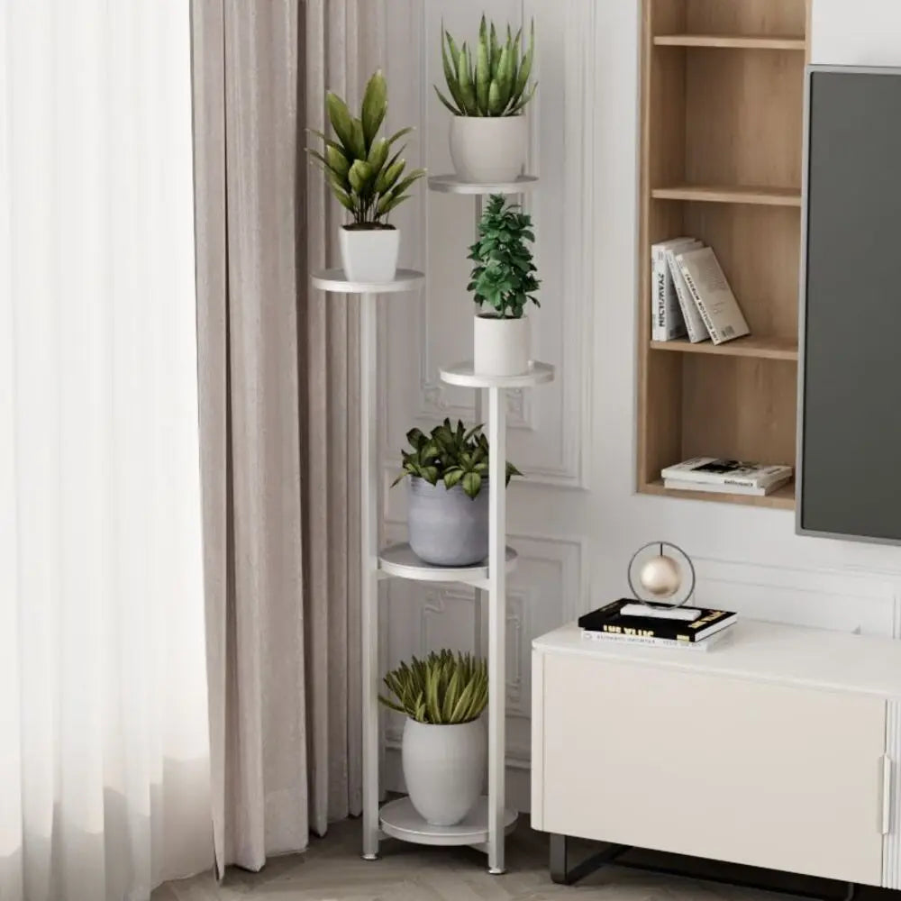Indoor Plant Shelf Staggered Round Shelves Steel Compact Footprint