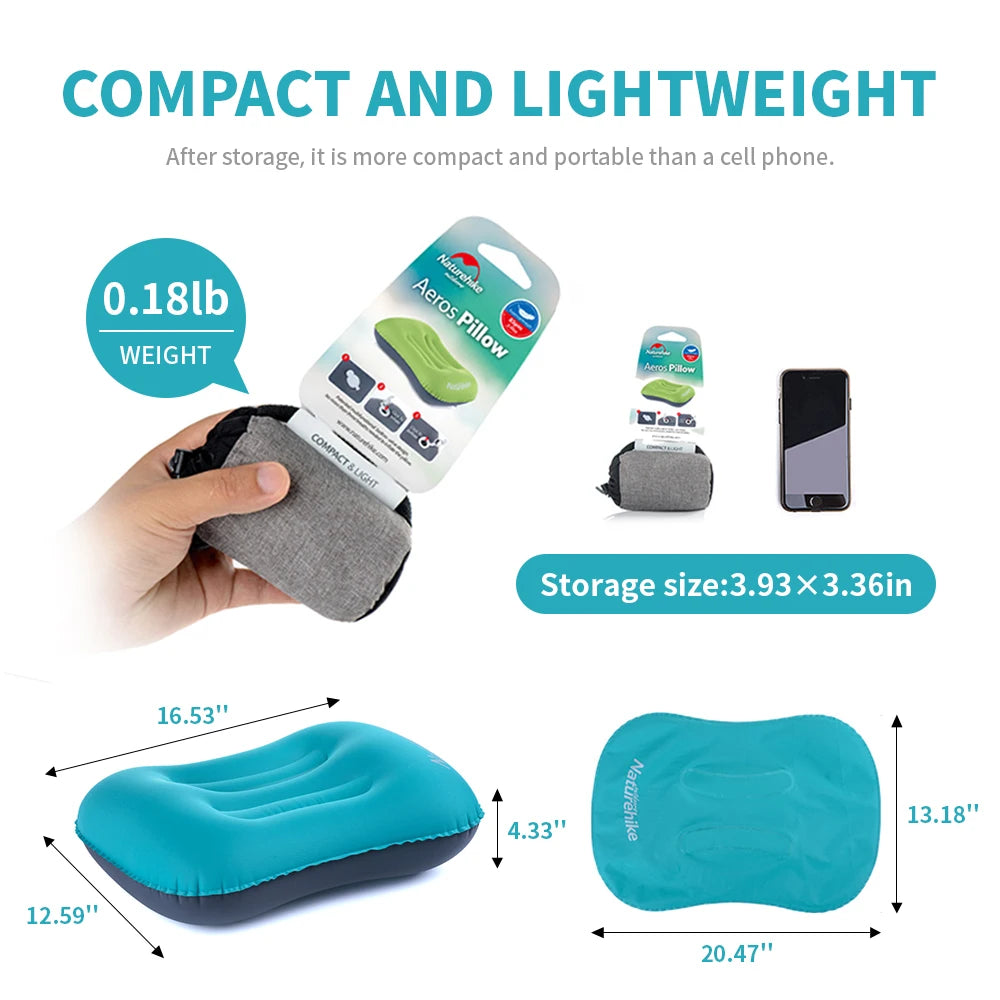 Inflatable Camping Pillow Ultralight Packable Ergonomic Neck Support