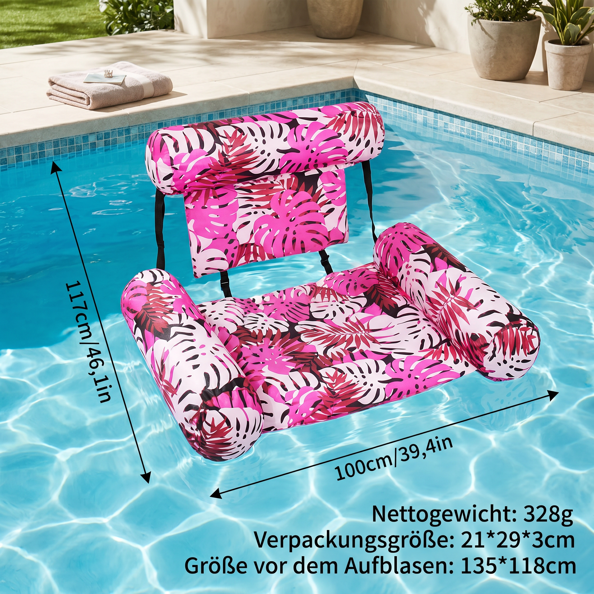 Inflatable Pool Hammock Breathable Mesh Backrest & Stable Float