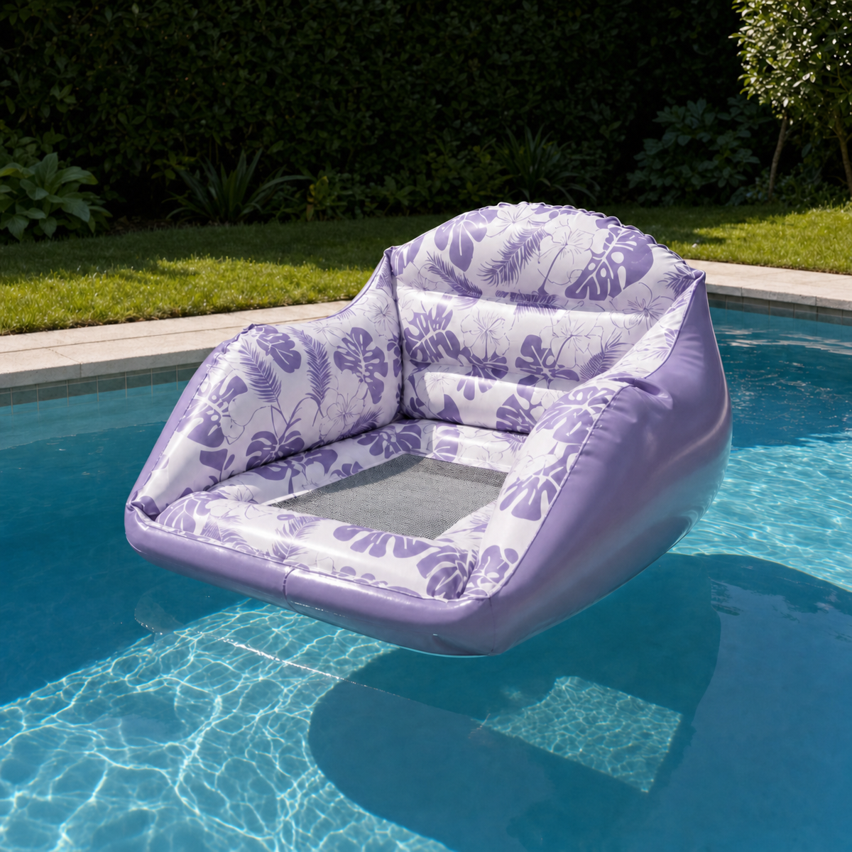 Inflatable Pool Lounge Chair U-Shaped Mesh Seat Puncture-Resistant PVC