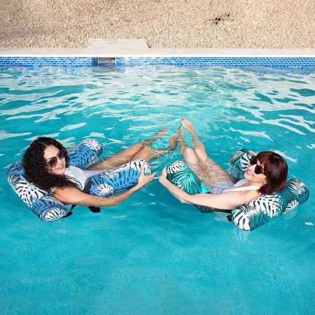Inflatable Pool Lounger 3-Chamber Upright Mesh Seat Foldable