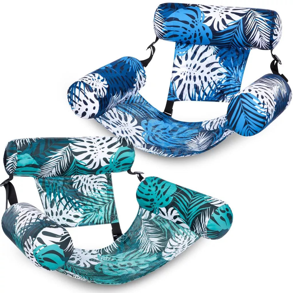 Inflatable Pool Lounger 3-Chamber Upright Mesh Seat Foldable
