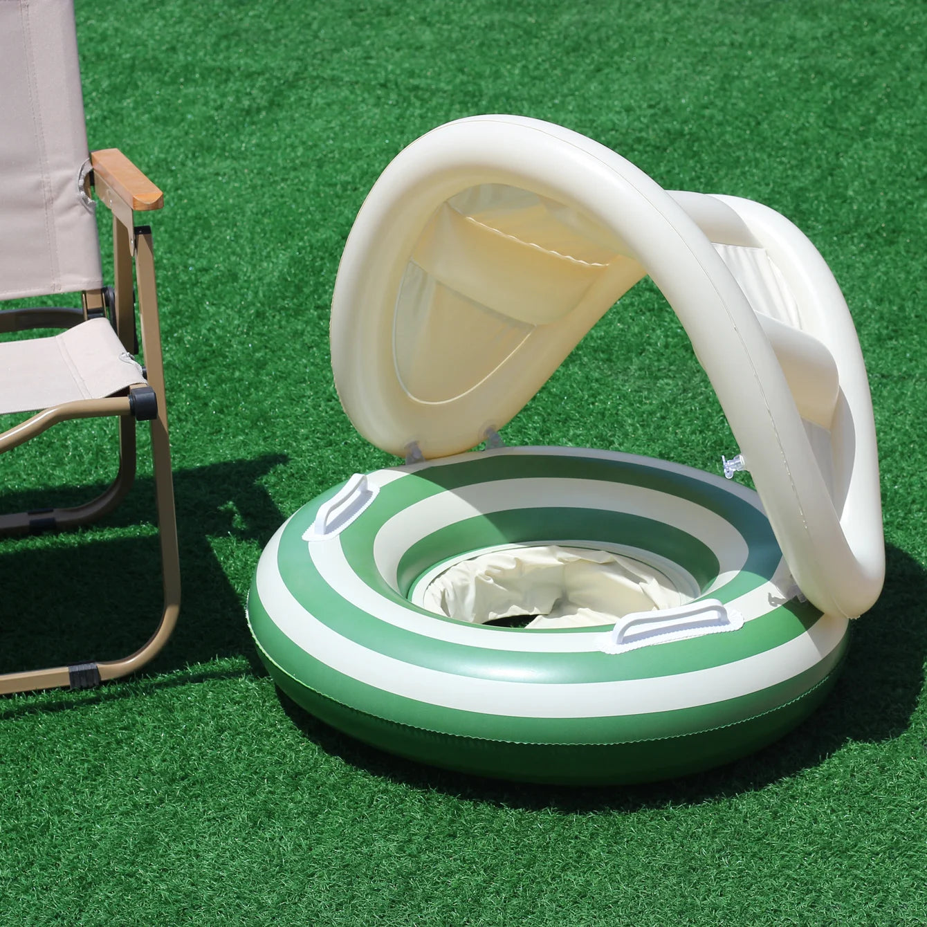 Inflatable Swim Ring Integrated Sunshade & Secure Handles