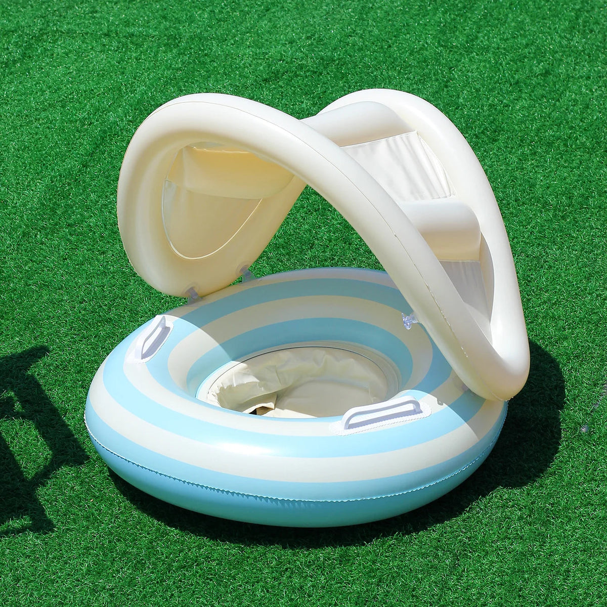 Inflatable Swim Ring Integrated Sunshade & Secure Handles