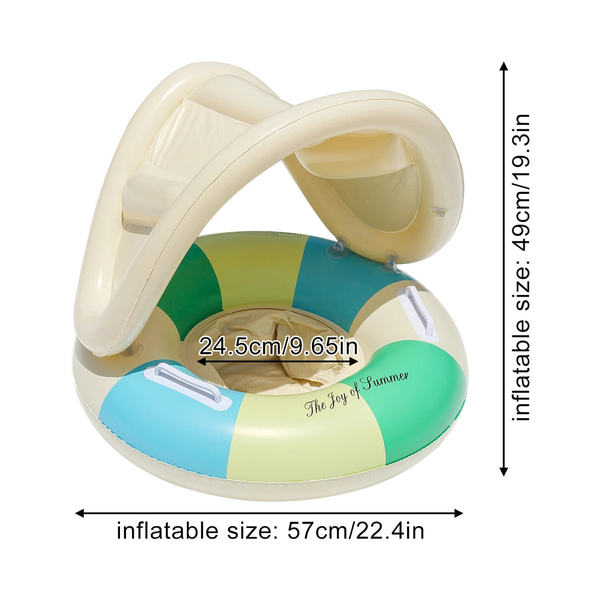Inflatable Swim Ring Integrated Sunshade & Secure Handles