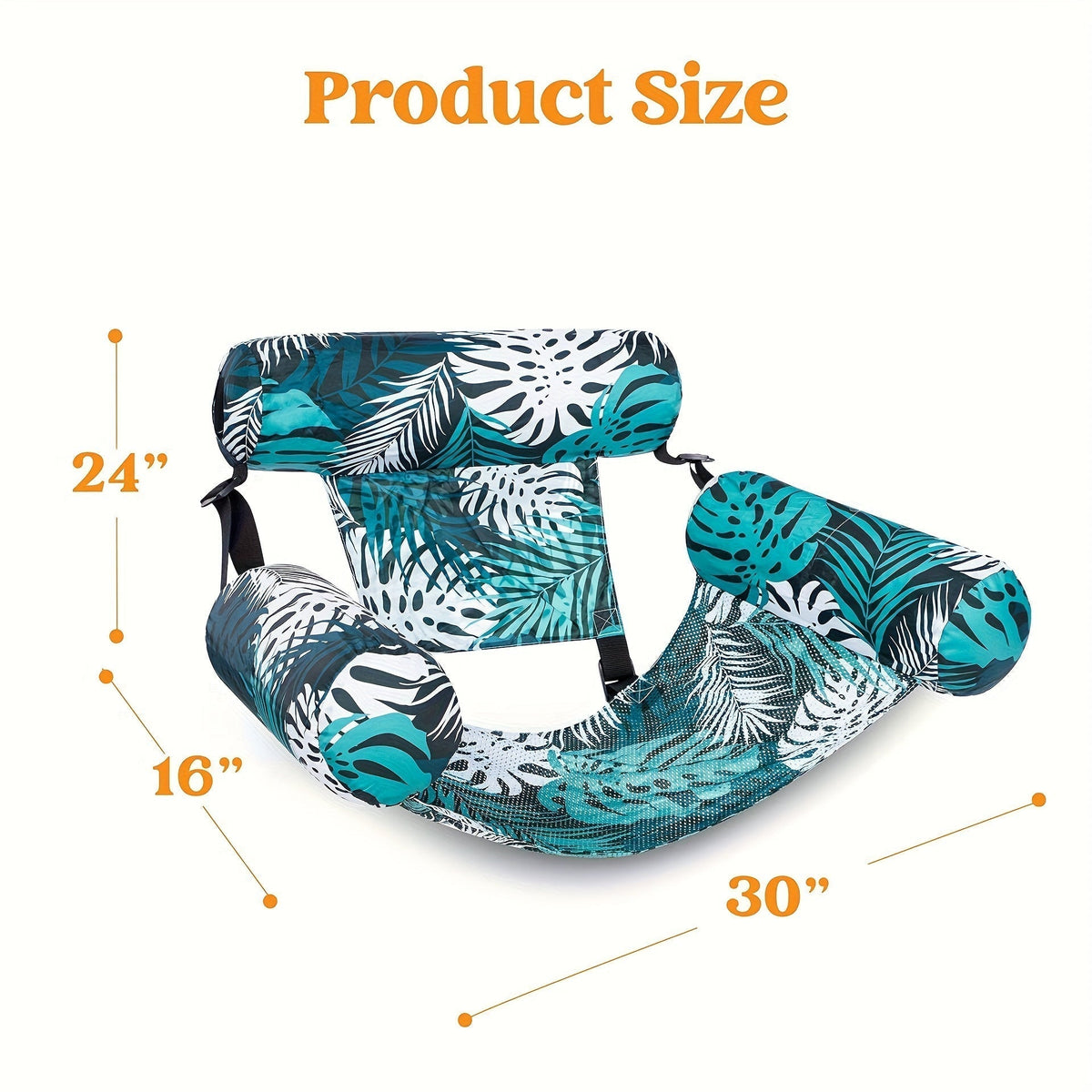 Inflatable Water Hammock Tropical Leaf PVC & Quick-Inflate Valve