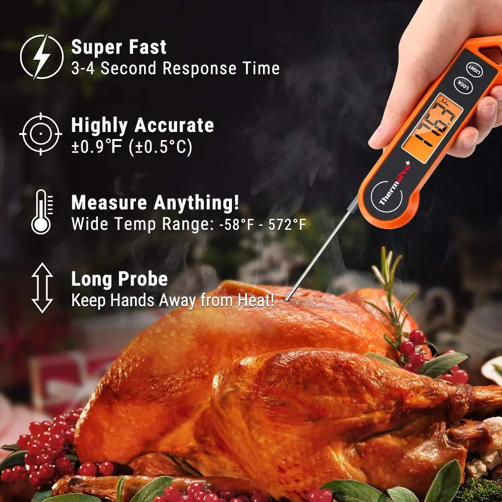 Instant-Read Cooking Thermometer Fast 3-4s Readings Motion-Activated Backlit Display