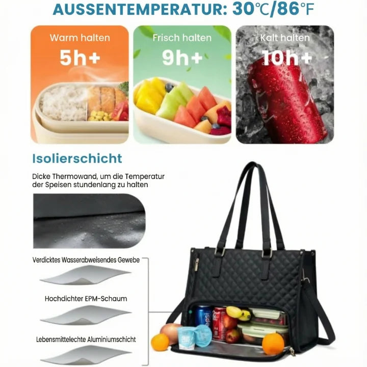 Insulated Lunch Bag Quilted PU Leather Removable Pouch