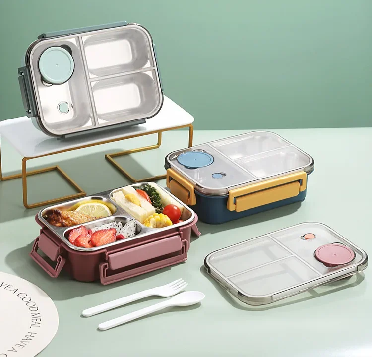 Insulated Lunchbox Stainless Steel Inserts 3 Compartments Leak-Proof