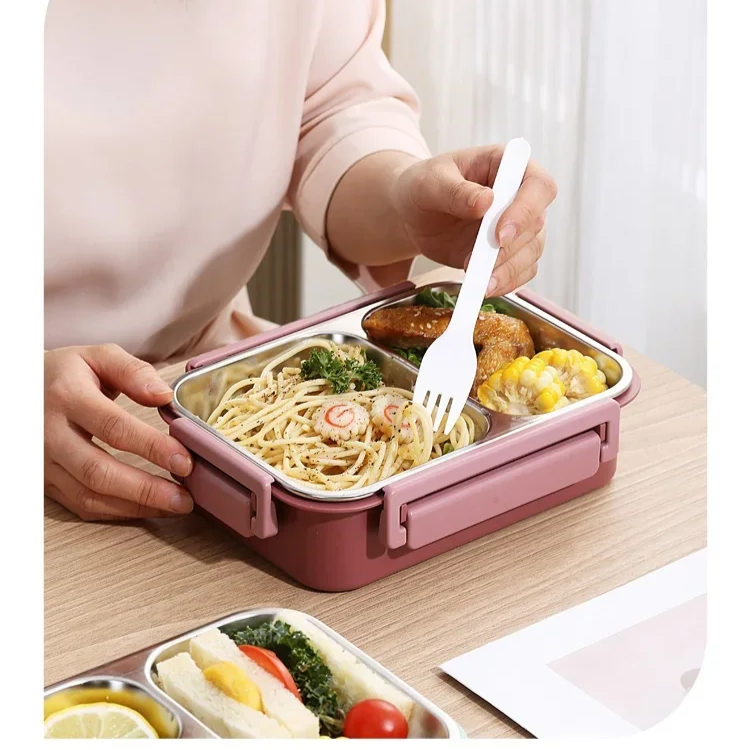 Insulated Lunchbox Stainless Steel Inserts 3 Compartments Leak-Proof