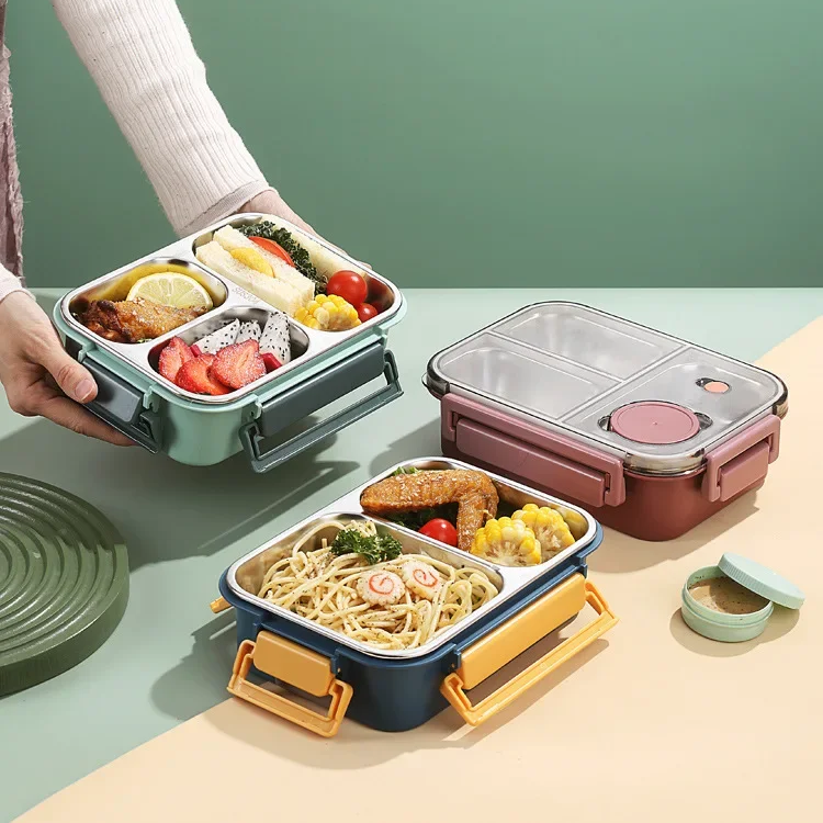 Insulated Lunchbox Stainless Steel Inserts 3 Compartments Leak-Proof