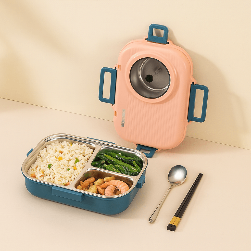 Insulated Lunchbox Stainless Steel Leak-Proof Three Compartments